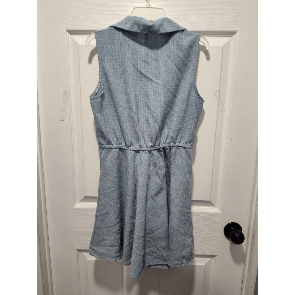 Lightweight Light blue Sleeveless Shirt Dress Size Large elastic waist faux tie - Picture 2 of 5